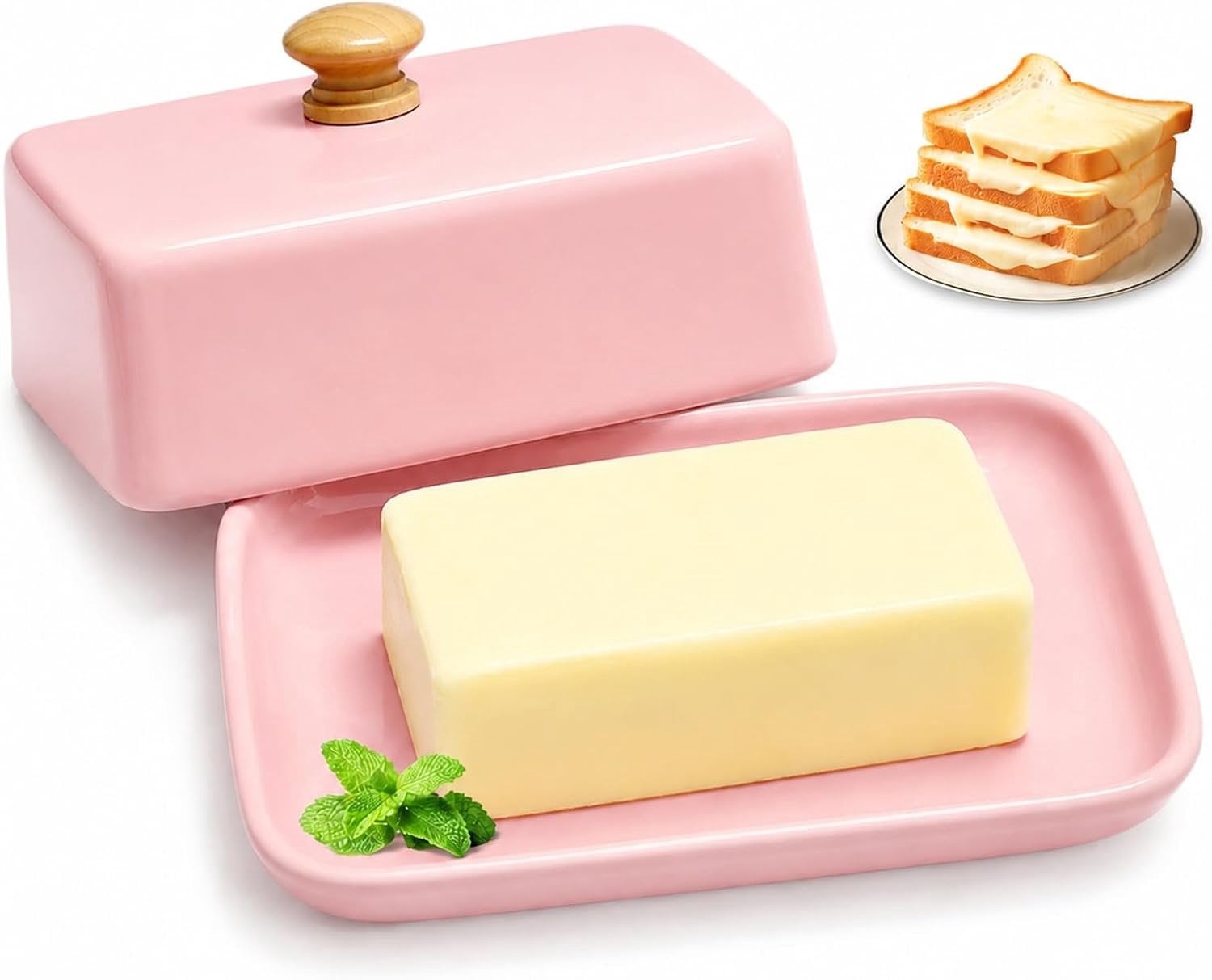 Roze keramische botervloot met deksel, 250 g