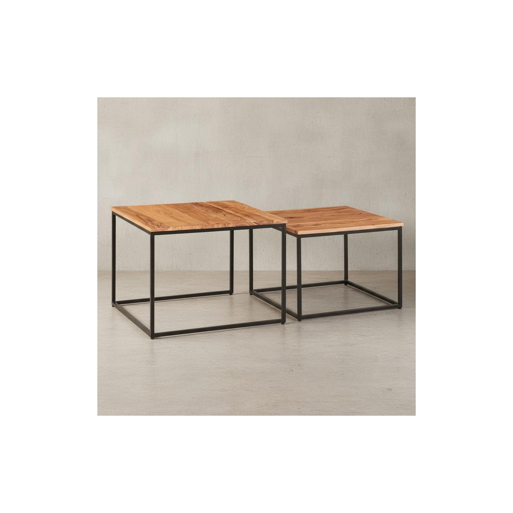 KADIMA DESIGN Industrie-Stil Wohnzimmertisch 2er Set, Holz & Metall, Quadratisch