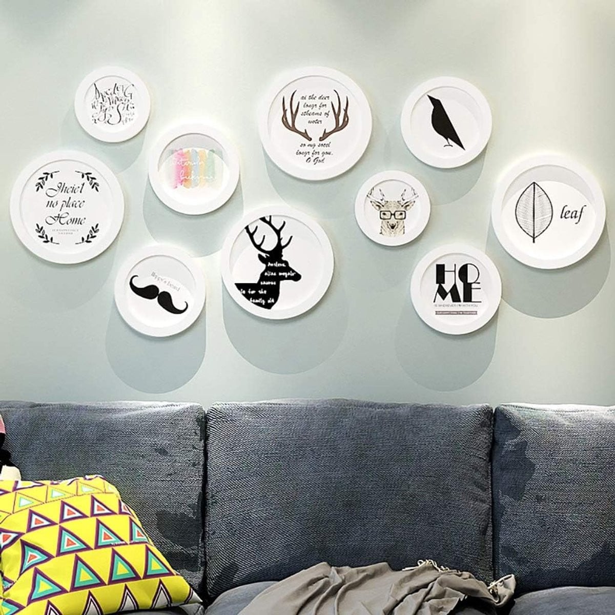 Set van 10 zwarte fotolijsten voor wanddecoratie inclusief sjabloon