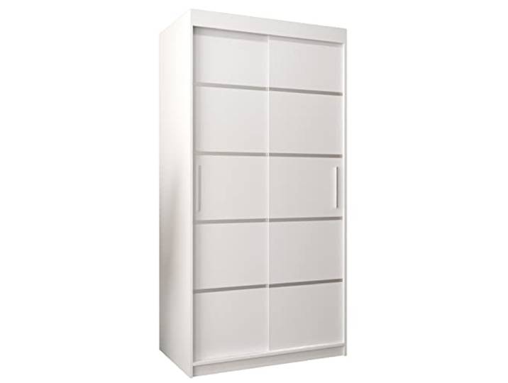 MEBLE KRYSPOL Schwebetürenschrank Verona 1 100 cm Kleiderschrank mit Kleiderstange und Einlegeboden Schlafzimmer- Wohnzimmerschrank Schiebetüren Modern Design (Schubladen: 0, Weiß)