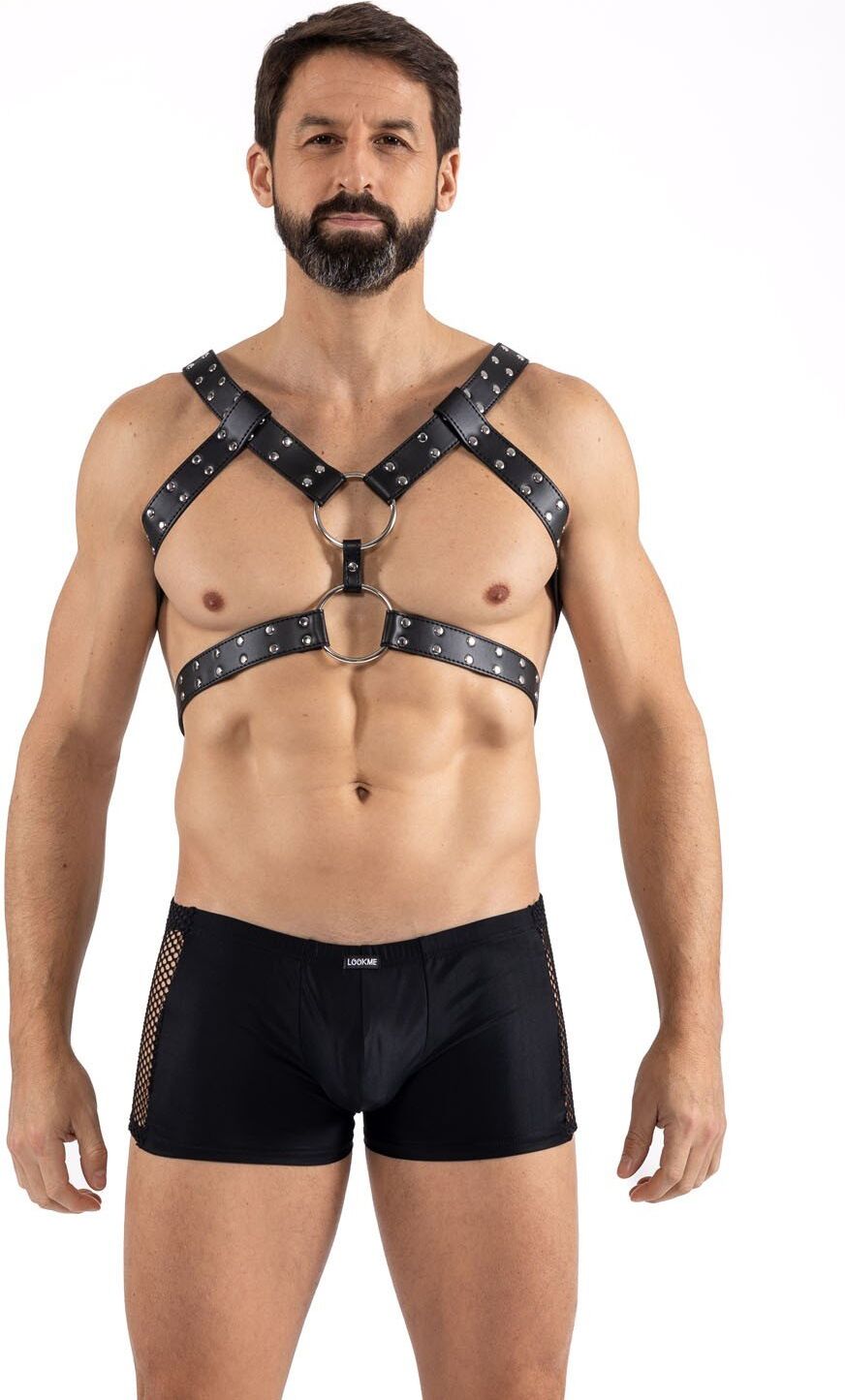 Look Me Harnais homme simili cuir avec sangles reliées par de larges anneaux - LM302412150