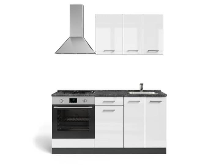 Vicco Singleküche R-Line, Weiß Hochglanz/Anthrazit, 160 cm mit Herdumbauschrank mit Arbeitsplatte, zur Integration von Elektrogeräten und Spüle vorbereitet