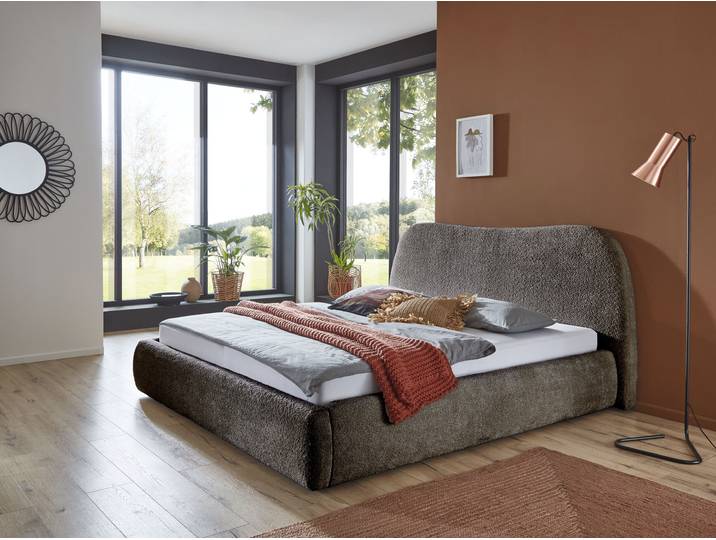 Polsterbett, Bouclé, Braun, 180×200 cm, Mit Bettkasten, Modern, ATLANTIC HOME COLLECTION