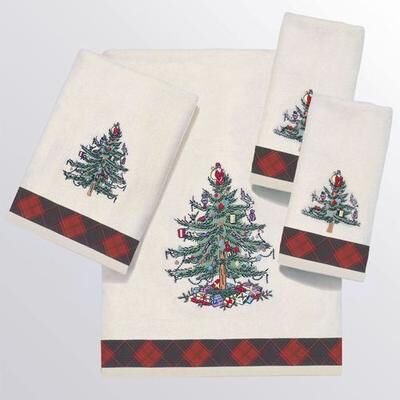 Avanti Linens, Inc Spode Christmas Tartan Plaid Bath Towel Set Ivory Bath Hand Two Fingertip, Bath Hand Two Fingertip, Ivory