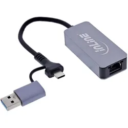 InLine USB 3.2 zu 5 Gb/s Netzwerk-Adapter (USB, USB-C), Netzwerk Adapter, Grau