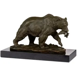 Moritz Bronzefigur Bär mit Fisch Grizzlybär Skulptur massiv 20x8,4x12 cm Dekofigur aus Bronze auf Marmorsockel Tierfigur Deko Bär Bronze Tier Bronzeskulptur