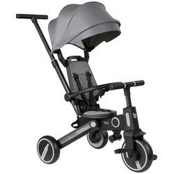Kikkaboo Dreirad, Tricycle Trix 3 in 1 Schiebegriff, Sonnendach faltbar, Gurt grau