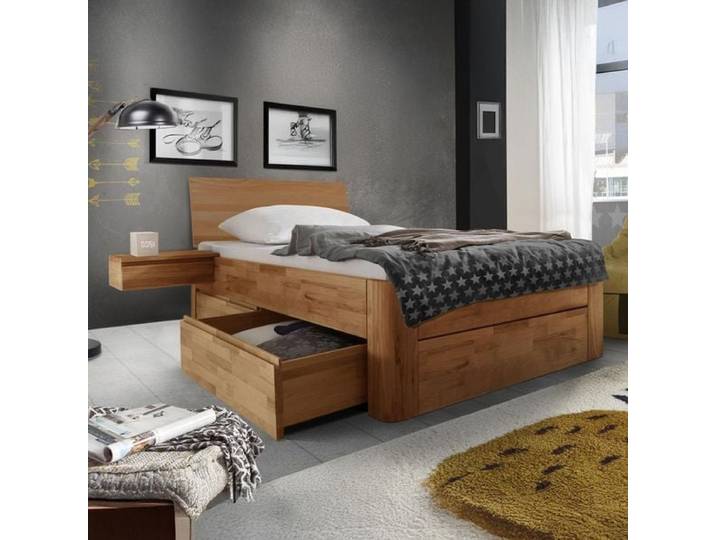 Einzelbett Zarbo Komfort Kernbuche Massivholz mit Schubkasten 120x200 cm höhenverstellbar