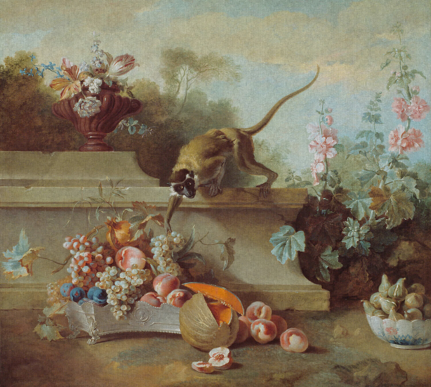 Dutch Wallcoverings Painted Memories 2 - 8070 - Still Life with Monkey, Fruits, and Flowers   8711912368035   Behang