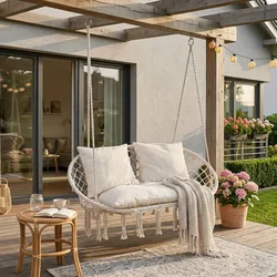 Hängesessel Kailua mit Kissen 135x129x65 cm Cremeweiß [casa.pro]