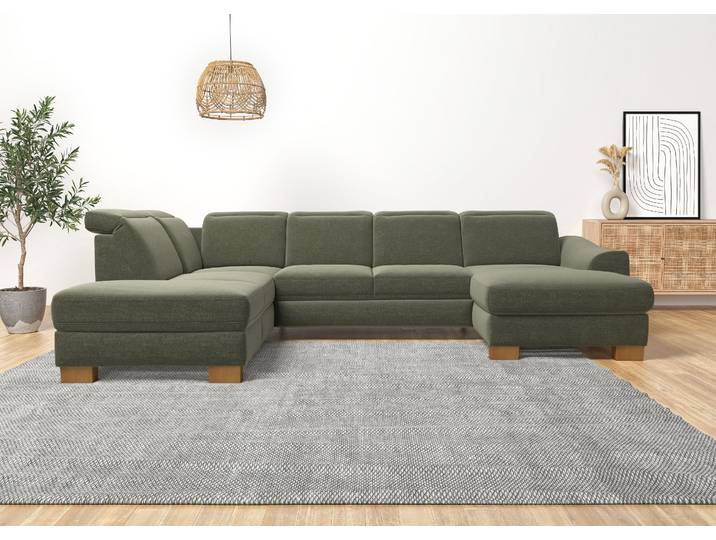 Wohnlandschaft HOME AFFAIRE Dundee U-Form , grün, B:338cm H:86cm T:219cm, Flachgewebe (100% Polyester), Sofas, Wohnlandschaft, wahlweise mit Kopfteilverstellung und zusätzlich mit Schlaffunktion