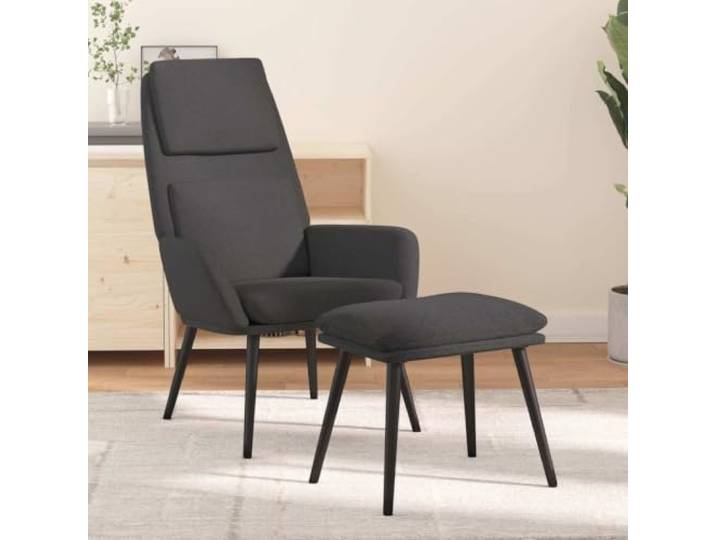 NLQMSU Relaxsessel mit Hocker, dunkelgrau, Stoff Atmungsaktiver Sitz, Rahmen aus Metall und Sperrholz, ergonomische Armlehnen, Hocker inklusive, einfache Montage
