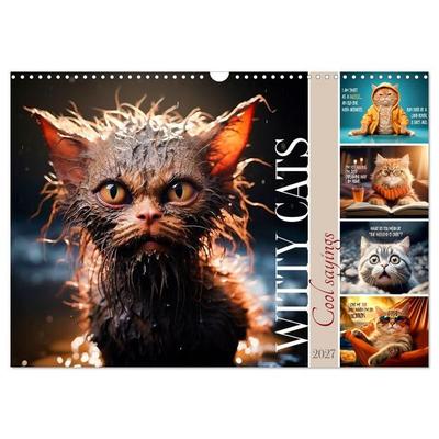 WITTY CATS Cool sayings (Wall Calendar 2027 DIN A3 landscape), CALVENDO 12 Month Wall Calendar