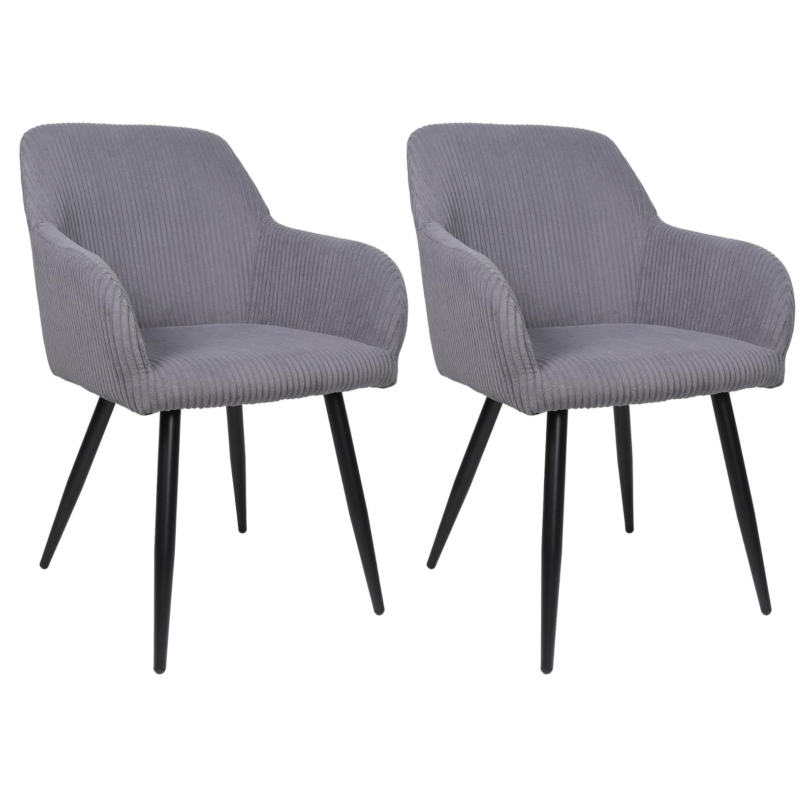 Albatros Esszimmerstuhl SILA – 2er Set Polsterstühle mit Armlehnen, Cord-Bezug Küchen- & Esszimmerstühle für Küche, Wohnzimmer & Esszimmer Grau