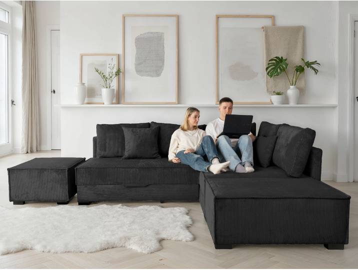 Home affaire Night & Day L-Form, B: 316 cm mit Dauer-Schlaffunktion 180x200 cm Set: Sofa & Hocker, Schlaffunktion, Bettkasten & Kissen, Boxspringbett
