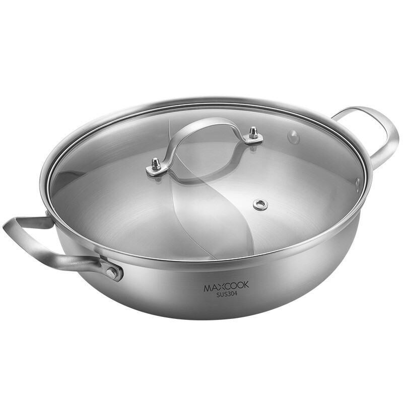 Maxcook Verdeelde Hot Pot 26 cm, 3-laags 304 Roestvrijstalen Hot Pot met Vaste Verdeler en Dubbele Handgrepen, Geschikt voor Gas en Inductie