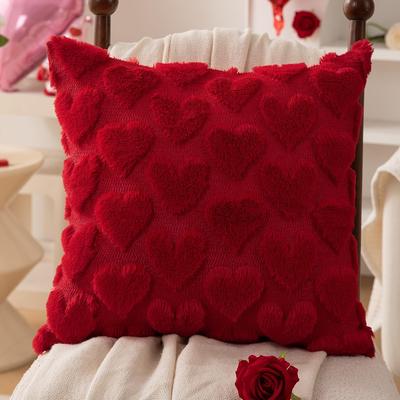 Perfect Picks Market Cozy Knitted Christmas Cushion Cover With Santa & Tree Design For Sofa And Holiday Home Decor heart Red