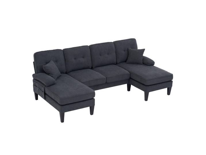 Oxeza Wohnlandschaft 250/130/88 cm Dunkelgrau Leinen mit Aufbewahrungsfach und USB/Type-C-Ladeanschluss, Mode, Rechteckig, 250x88x130 cm, Wohnzimmer, Sofas & Couches, Wohnlandschaften, Wohnlandschaften in U-Form
