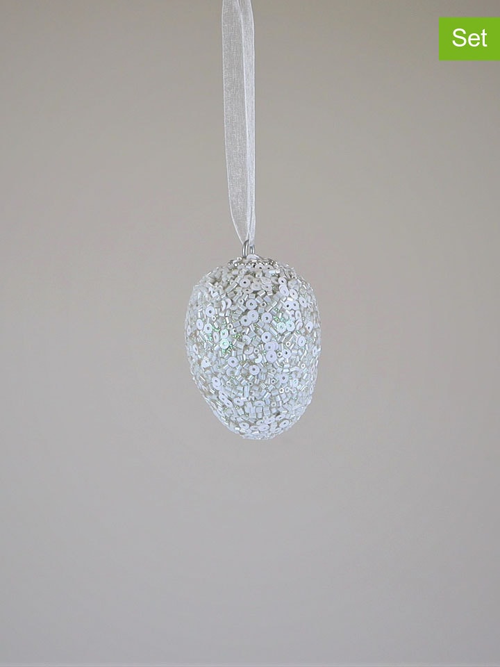 AM Design 2er-Set: Dekoanhänger "Ei" in Weiß - (H)10 x Ø 8 cm - onesize