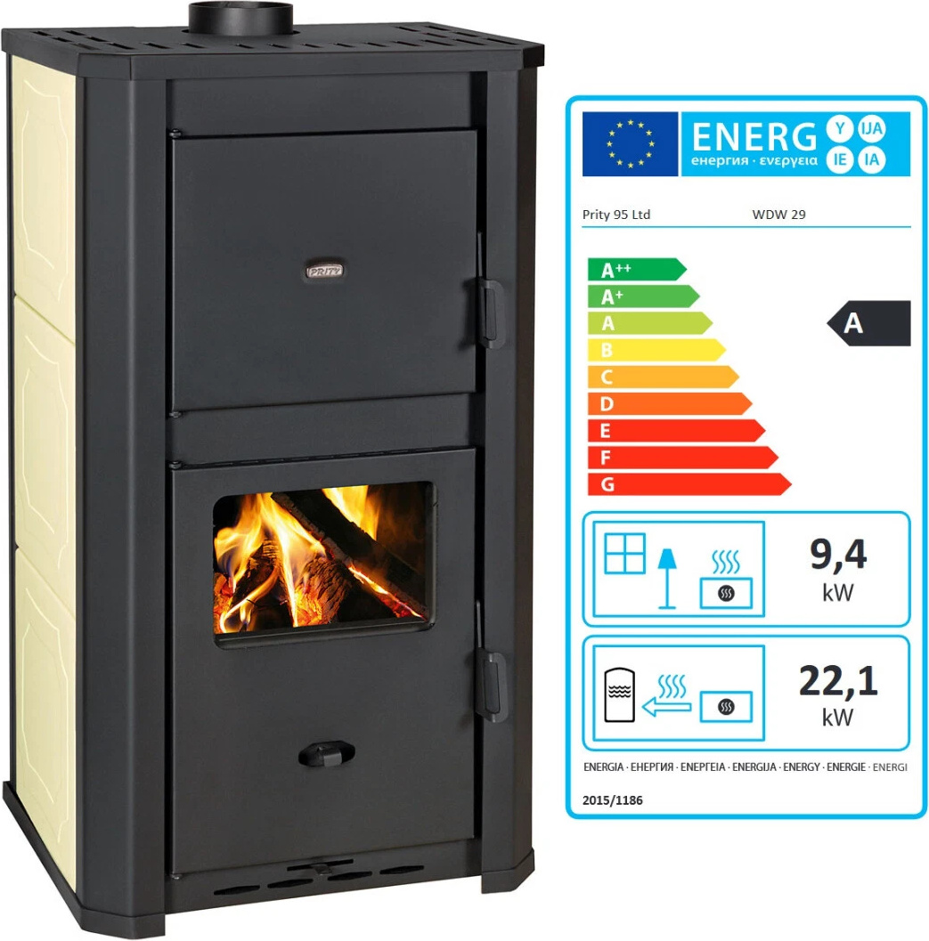 Holzofen PRITY WD W29 D mit Wasserwärmetauscher Zentralheizung Ofen - 31.5 Kw