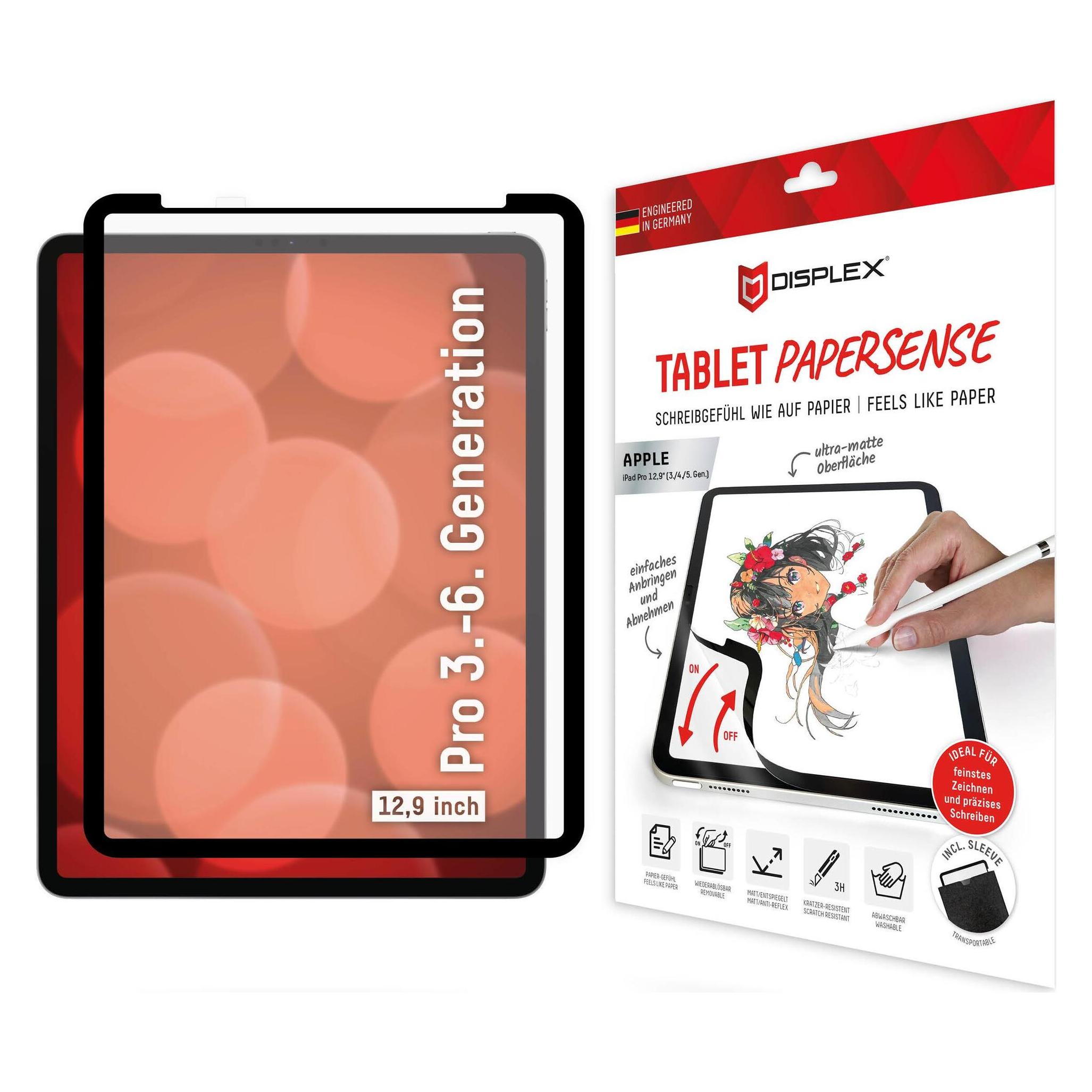Displex Tablet Papersense, iPad Paper Feeling Schutzfolie (1 Stk., Apple iPad Pro 12.9 2018, Apple iPad Pro 12.9 2020, Apple iPad Pro 12.9 2021, Apple iPad Pro 12.9 2022) (01889)