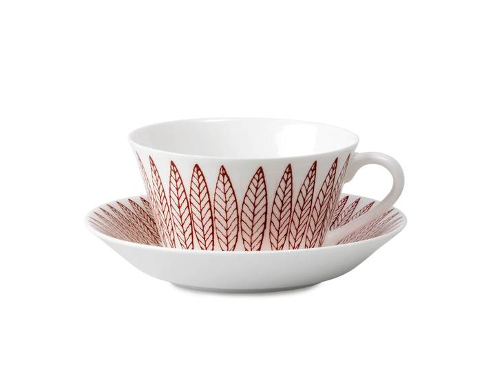 Gustavsbergs Porslinsfabrik Ensemble tasse à thé Röd Salix cône Tasse à thé + soucoupe