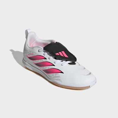 Fußballschuh ADIDAS PERFORMANCE "PREDATOR CLUB KIDS, HALLENBÖDEN, UMSCHLAGBARE ZUNGE", Mädchen, Gr. 35, pink (cloud weiß, solar turbo, core schwarz), Synthetik, Schuhe Fußballschuh, für Hallenboden