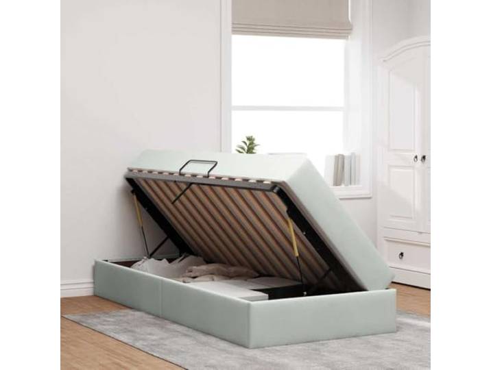 KTHLBRH Boxspringbett Hellgrau mit Matratze 100 x 200 cm Luxuriöser Samt, Metallgestell, hydraulischer Aufzug, fester Lattenrost