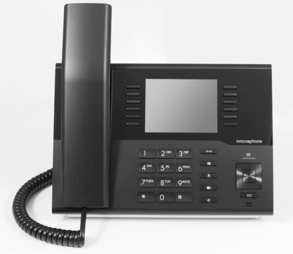 innovaphone IP222 (noir) Téléphone IP noir au design moderne, avec écran couleur et touches de fonction programmables.