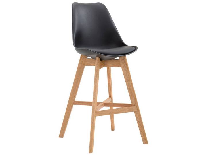 TPFLiving Barhocker Holz (Barstuhl - Thekenhocker - Tresenhocker - Hocker für Küche), 4-Fuß Gestell Holz natur - Sitzfläche: Kunstleder Schwarz