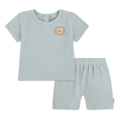 Shirt & Hose HUGGIES BABYWEAR "HUGB SHORT SET", Mädchen, Gr. 7 (92), dusty mist, Jersey, Obermaterial: 100% Baumwolle, unifarben, KOB Set-Artikel, mit süßer Tierapplikation, Baumwolle