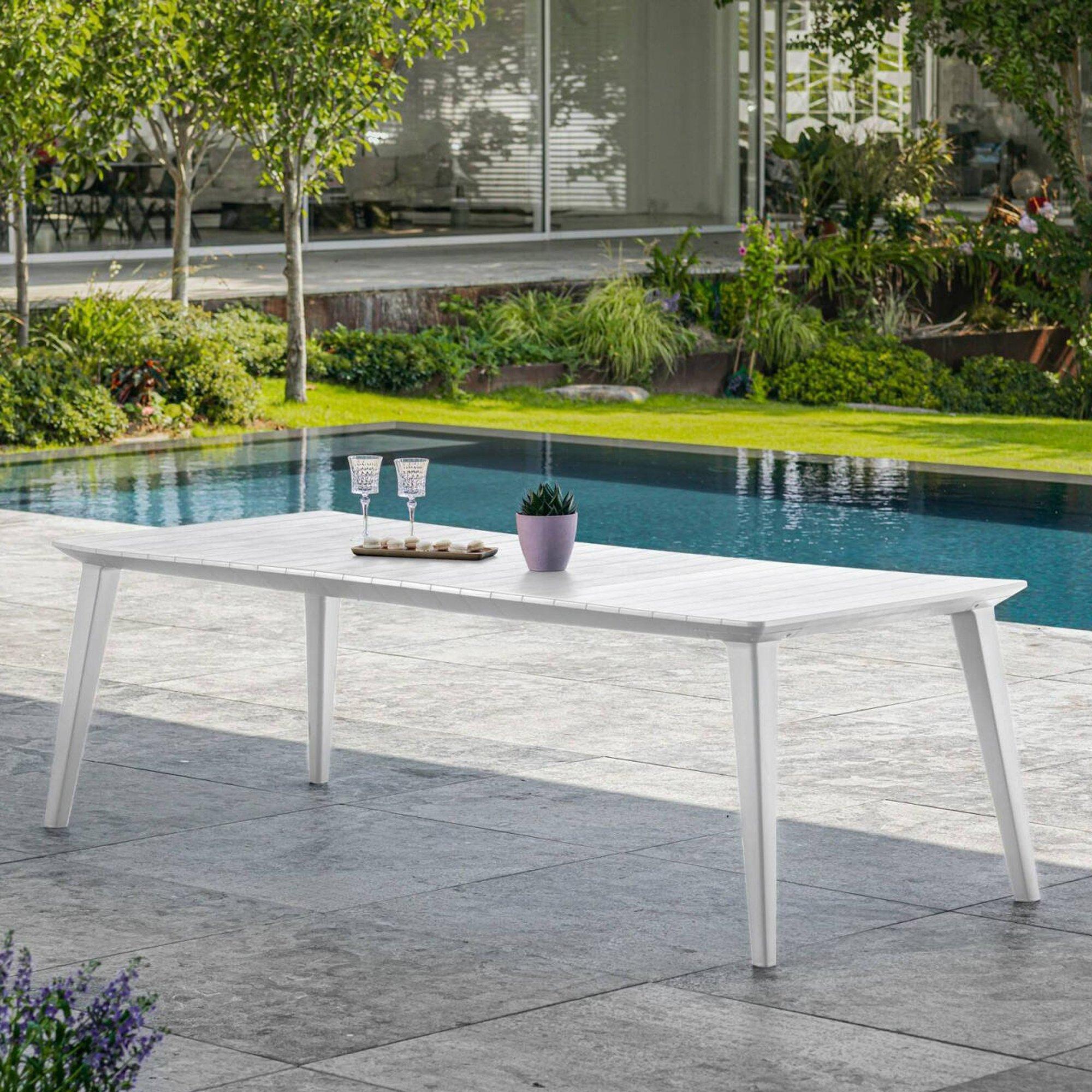 Dmora Gartentisch Camrose 235x98x74 cm Weiß, 10 Plätze, Verlängerung mit Mittelmechanismus