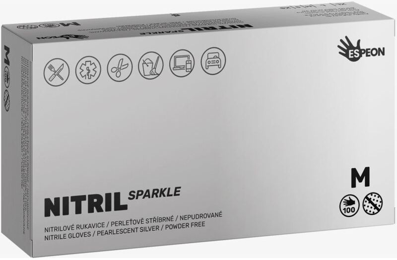 Espeon Nitril Sparkle Pearlescent Silver gants non poudrés en nitrile taille M 2x50 pcs