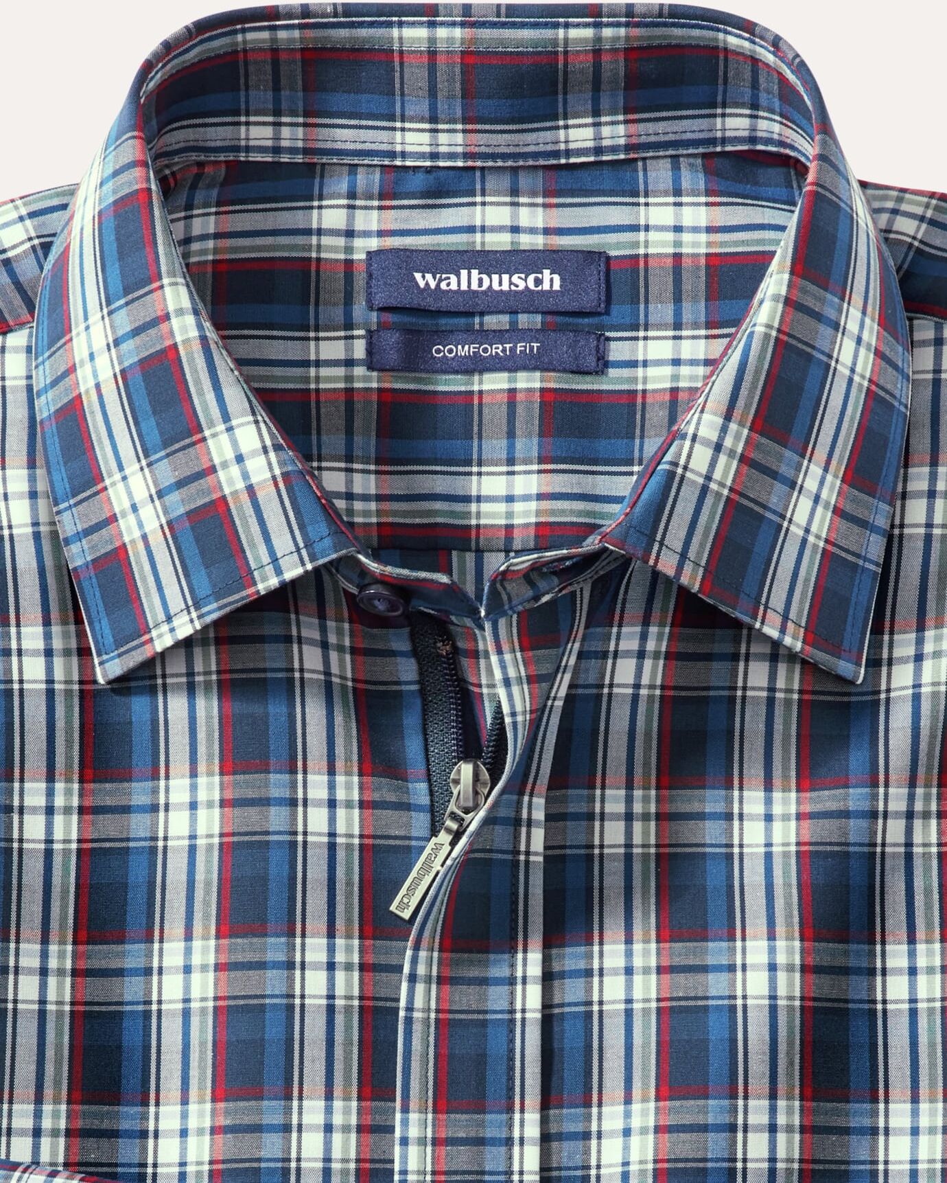 Walbusch Extraglatt-Hemd Zip & Go, Comfort Fit, Farbe Blau, 44, reine Baumwolle bügelfrei Herren