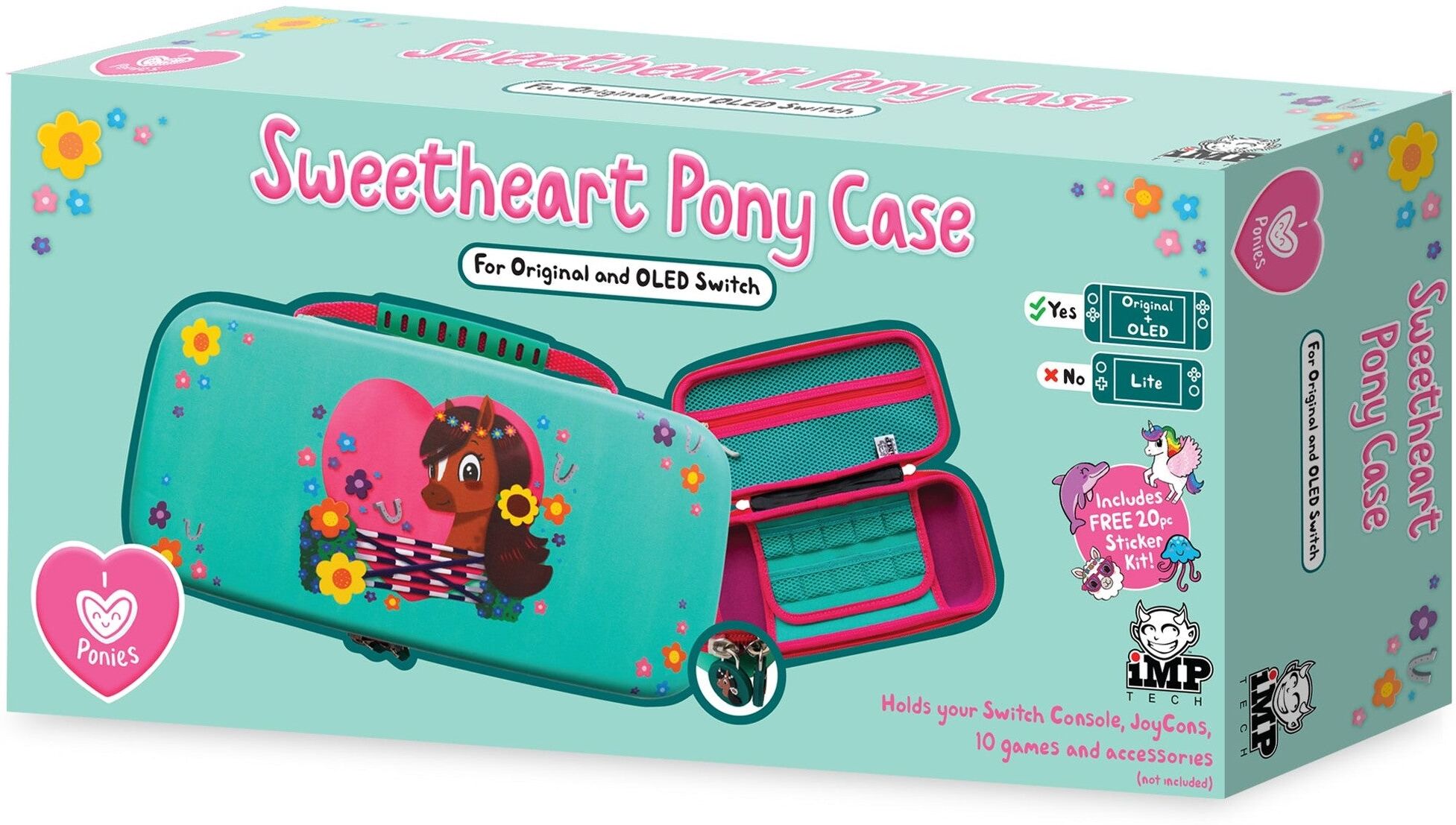 iMP Gaming Sweetheart Pony Carry Case for Nintendo Switch - Protects Console and 10 Game Cards