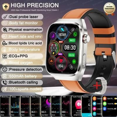 Uplift Picks BioTrack AI ECG Smart Watch Health Monitor Bluetooth Call brown Leather scientific Diagnosis
