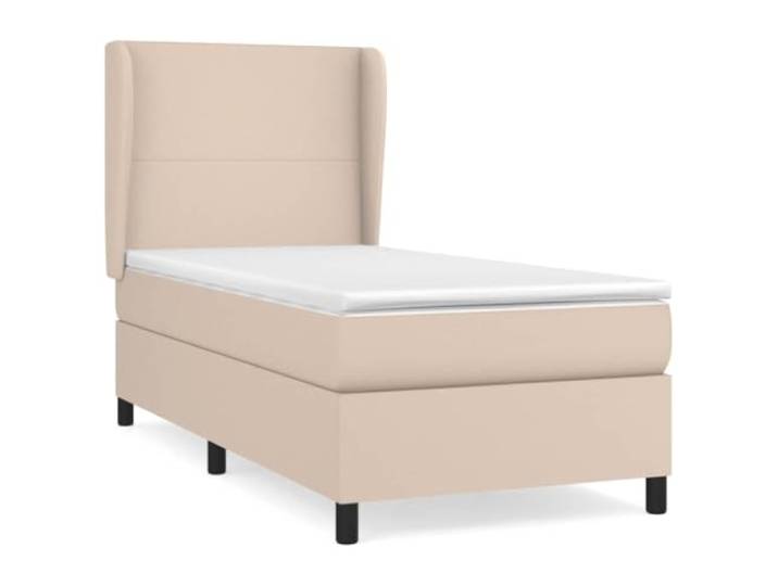 PUGYNBK Boxspringbett, 100 x 200 cm, mit Taschenfederkernmatratze Höhenverstellbares Kopfteil, Kunstleder, Cappuccino, mittlere Härte, einfache Reinigung
