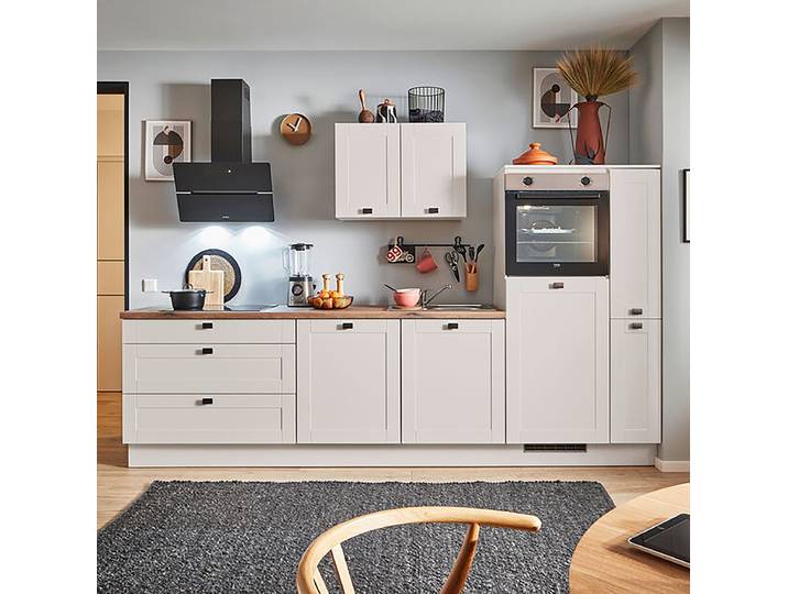 Autarke Küchenzeile Seitenschrank B 300cm Ausrichtung rechts Grau/Kaschmir