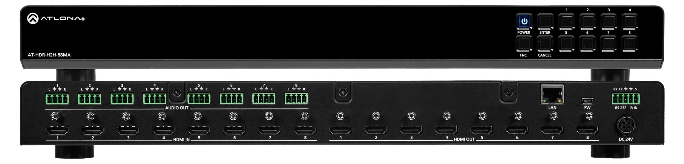 Atlona AT-HDR-H2H-88MA, AV-Matrix-Umschalter, 4096 x 2160 Pixel, 18 Gbit/s, 4:2:2, 4:4:4, 4:2:0, Schwarz, CE, FCC, UL, and LVD certificates Level VI compliant/CE, FCC