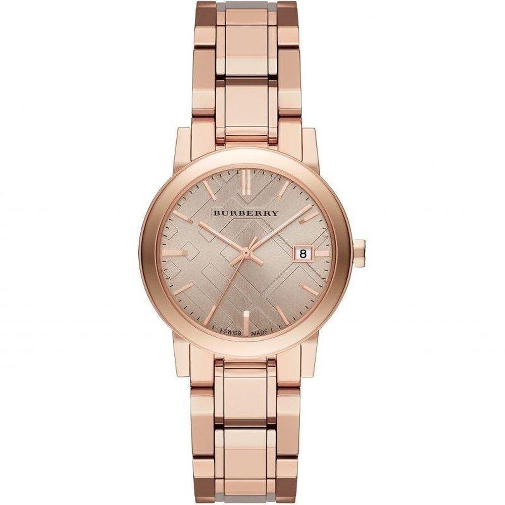Elegante Burberry BU9135 Damenuhr in Braun Rose Gold Edelstahl
