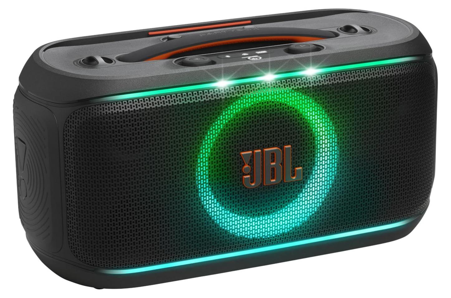 JBL PartyBox On-The-Go 2 - tragbarer Bluetooth-Lautsprecher, 100 W, IPX4, mit drahtlosem Mikrofon, 15 Stunden Akkulaufzeit, schwarz