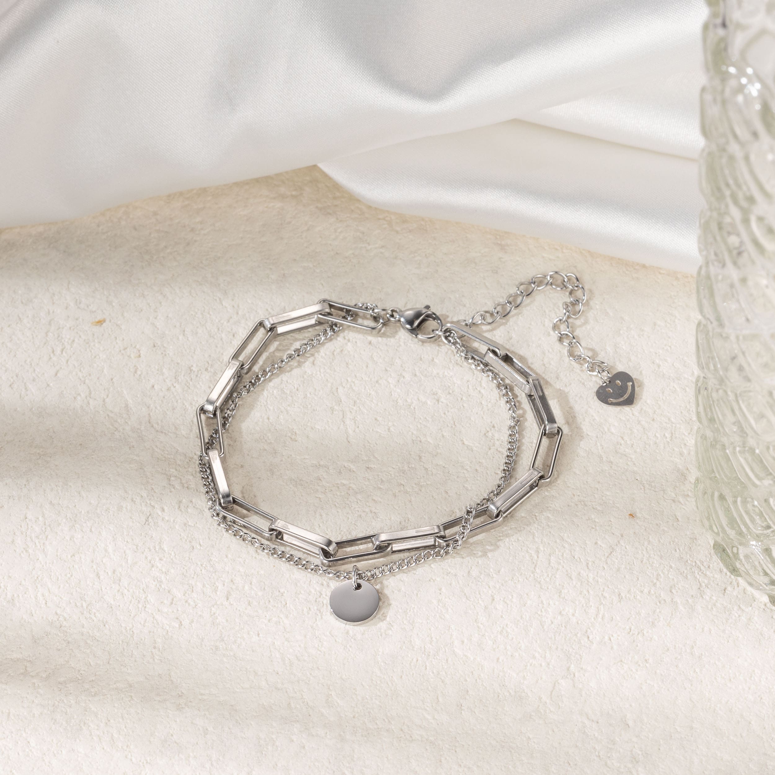 Armband FIRETTI "Schmuck Geschenk Edelstahl Armschmuck Ankerkettengliederung Plättchen", silber (edelstahlfarben), Armbänder, Damen, 22,5cm, Edelstahl, Armband