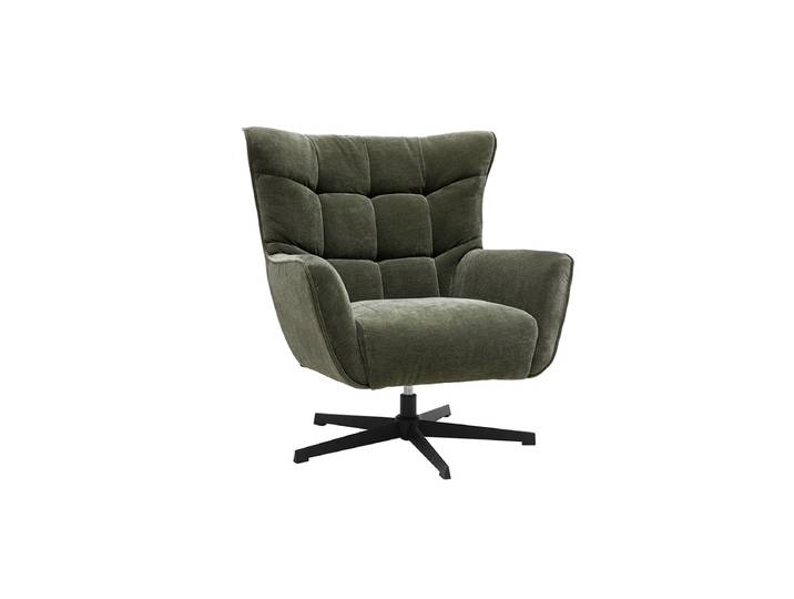 Fauteuil pivotant en tissu effet velours vert kaki et métal AVERY