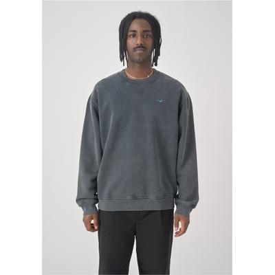 Sweatshirt CLEPTOMANICX "Ligull Washed", Herren, Gr. M, grau (dunkelgrau), 100% Baumwolle, bestickt, normal, Rundhals, Sweatshirts Sweatshirt, im lockeren Schnitt