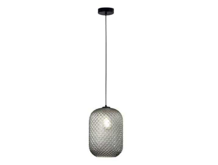 ECO-LIGHT Pendelleuchte ASHFORD Relief Kristallglas Lampenschirm transparent Grau, 34,5cm x Ø20cm