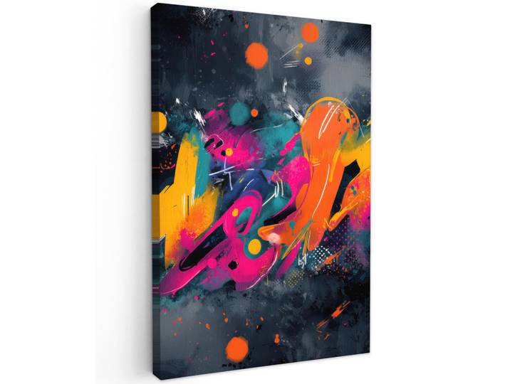 MuchoWow Leinwandbild - Abstrakt - Graffiti - Farbenfroh - Farbspritzer - 80x120 - Wanddeko, Mehrfarbig, Textil, Kiefer, Rechteckig, 80x120 cm, gerahmt, Bilder & Rahmen, Bilder, Wandbilder