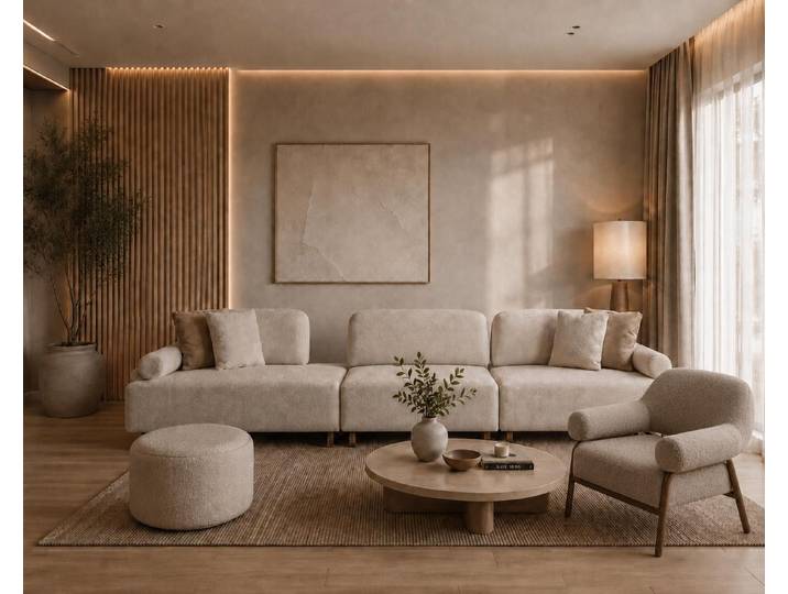 JVmoebel Polstergarnitur Stilvolles Wohnset mit 4-Sitzer, Sessel und komfortablem Sitzhocker, (3-tlg), Made in Europa