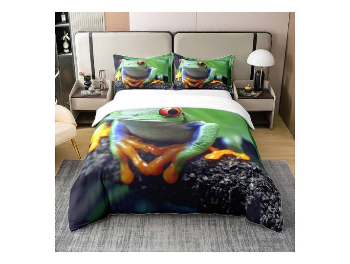 LuxusKollektion Kinderbettwäsche Bettwäsche Set 220x240cm Baumwolle Frosch Motiv