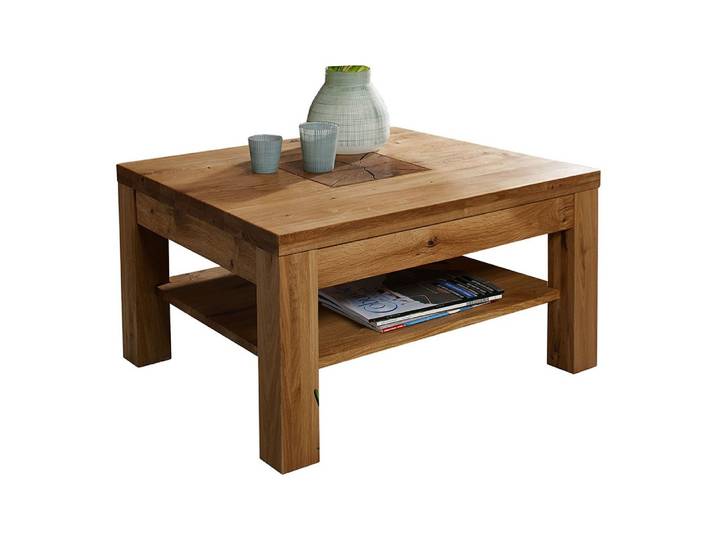 Lomadox Couchtisch WINNIPEG-69, Sofatisch 70x70cm, Eiche massiv geölt, Hirnholz-Detail