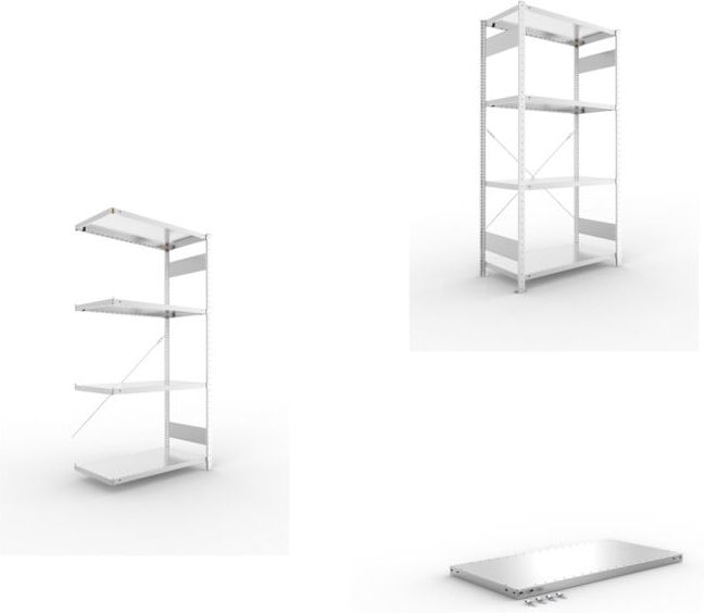 Meta Set Fachboden-Anbauregal CLIP SET + Fachbodenregal CLIP SET + Fachboden MS 230 CLIP 1000x500 mm